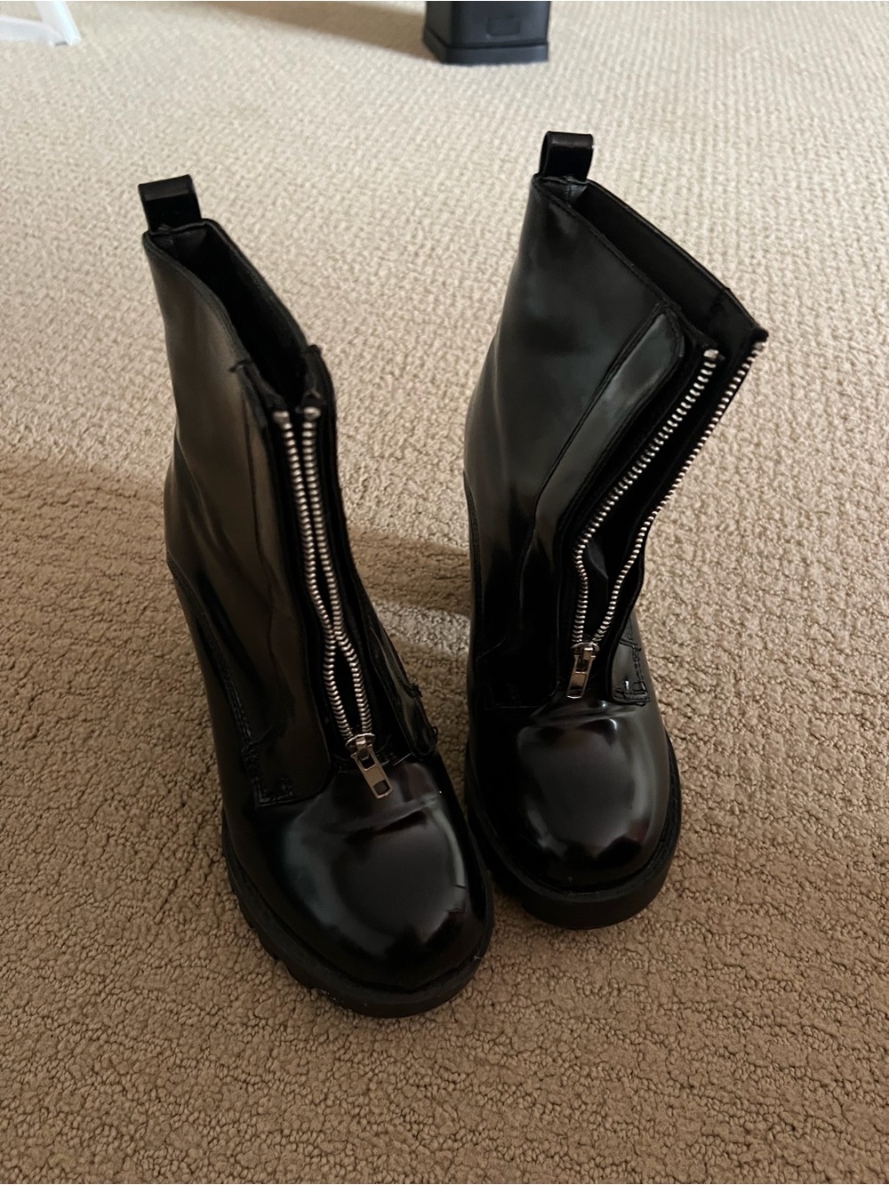Black Zip-Front Women's Leather Ankle Boots